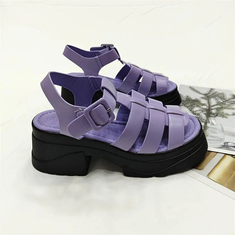 Women's Solid Color Chunky Heel Sandals, Fashion Open Toe Summer Shoes, Comfortable Buckle Strap Sandals SS69
