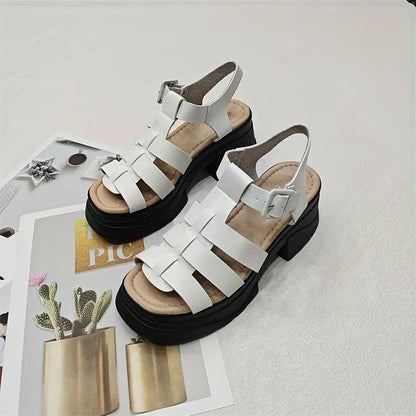 Women's Solid Color Chunky Heel Sandals, Fashion Open Toe Summer Shoes, Comfortable Buckle Strap Sandals SS69