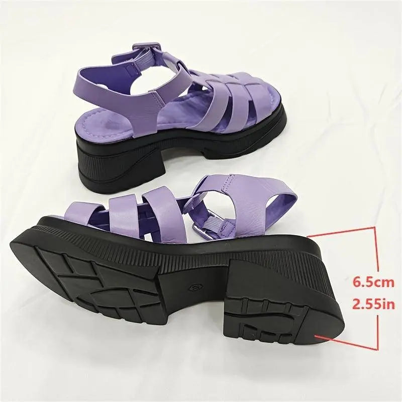 Women's Solid Color Chunky Heel Sandals, Fashion Open Toe Summer Shoes, Comfortable Buckle Strap Sandals SS69