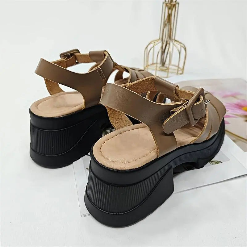 Women's Solid Color Chunky Heel Sandals, Fashion Open Toe Summer Shoes, Comfortable Buckle Strap Sandals SS69