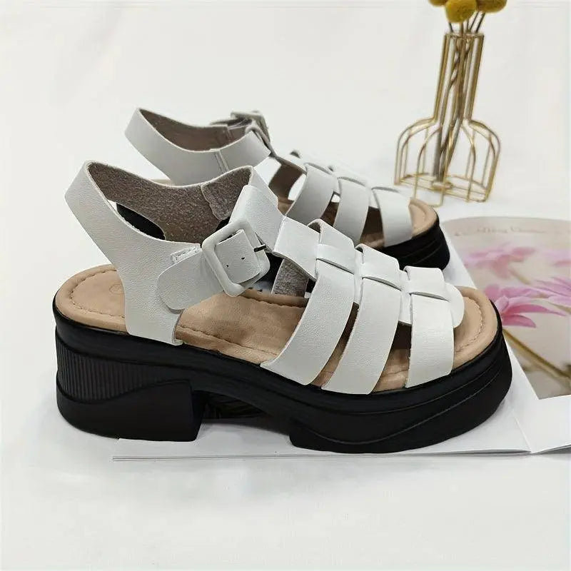 Women's Solid Color Chunky Heel Sandals, Fashion Open Toe Summer Shoes, Comfortable Buckle Strap Sandals SS69