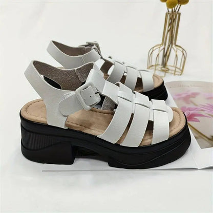 Women's Solid Color Chunky Heel Sandals, Fashion Open Toe Summer Shoes, Comfortable Buckle Strap Sandals SS69