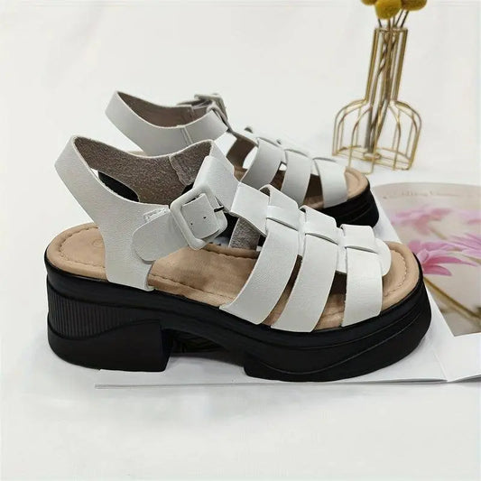 Women's Solid Color Chunky Heel Sandals, Fashion Open Toe Summer Shoes, Comfortable Buckle Strap Sandals SS69