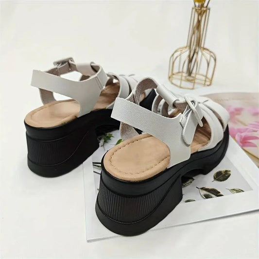 Women's Solid Color Chunky Heel Sandals, Fashion Open Toe Summer Shoes, Comfortable Buckle Strap Sandals SS69