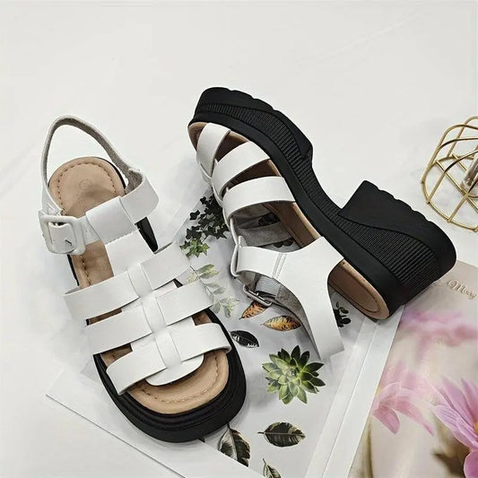 Women's Solid Color Chunky Heel Sandals, Fashion Open Toe Summer Shoes, Comfortable Buckle Strap Sandals SS69