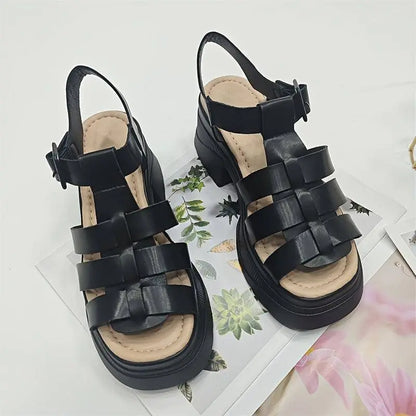 Women's Solid Color Chunky Heel Sandals, Fashion Open Toe Summer Shoes, Comfortable Buckle Strap Sandals SS69
