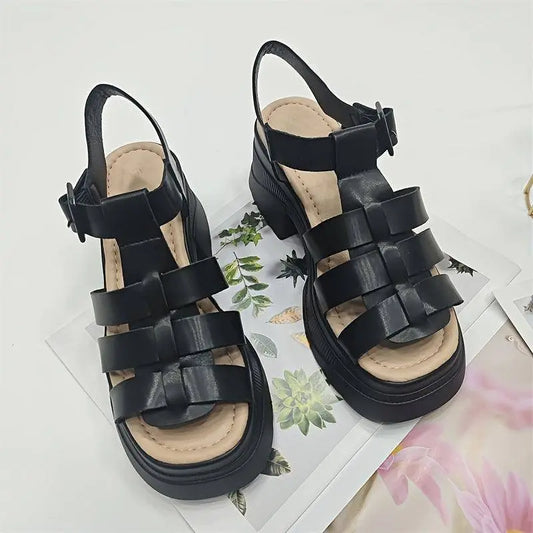 Women's Solid Color Chunky Heel Sandals, Fashion Open Toe Summer Shoes, Comfortable Buckle Strap Sandals SS69
