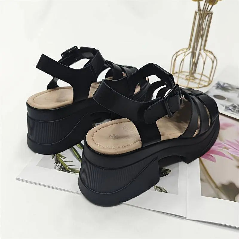 Women's Solid Color Chunky Heel Sandals, Fashion Open Toe Summer Shoes, Comfortable Buckle Strap Sandals SS69