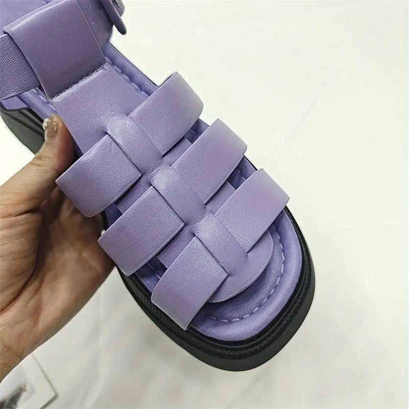 Women's Solid Color Chunky Heel Sandals, Fashion Open Toe Summer Shoes, Comfortable Buckle Strap Sandals SS69