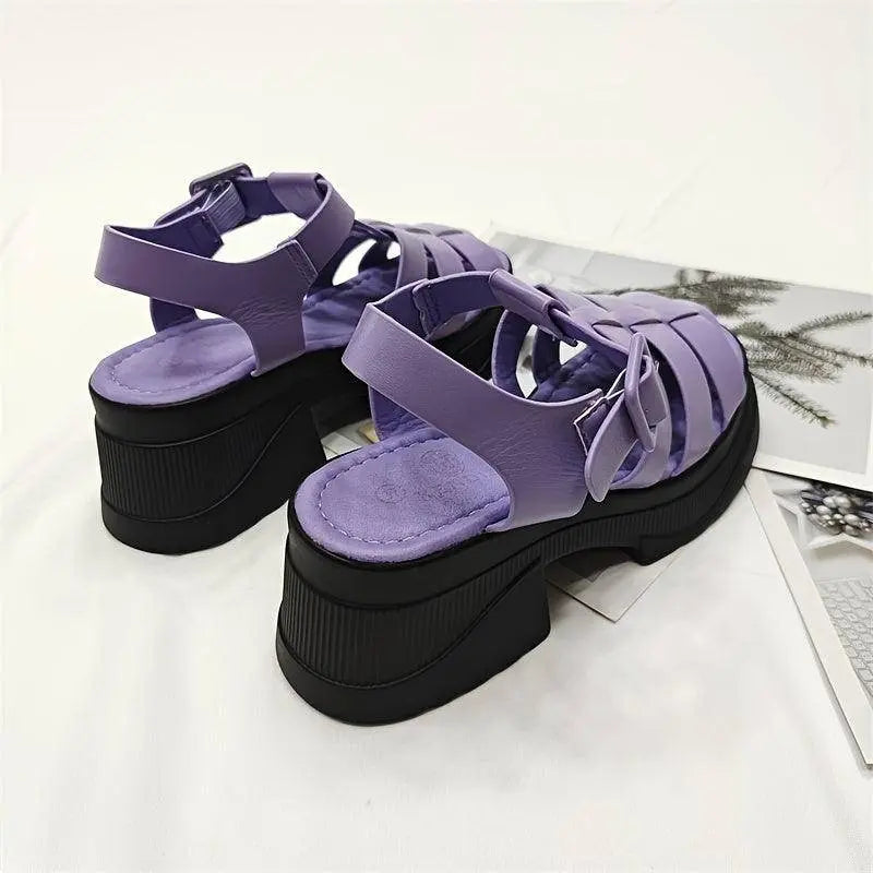 Women's Solid Color Chunky Heel Sandals, Fashion Open Toe Summer Shoes, Comfortable Buckle Strap Sandals SS69