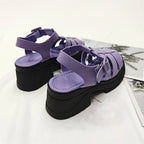 Women's Solid Color Chunky Heel Sandals, Fashion Open Toe Summer Shoes, Comfortable Buckle Strap Sandals SS69