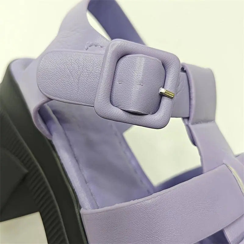 Women's Solid Color Chunky Heel Sandals, Fashion Open Toe Summer Shoes, Comfortable Buckle Strap Sandals SS69