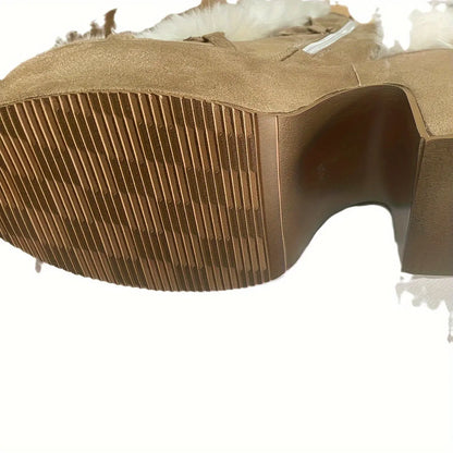 Women's Solid Color Fluffy Boots, Side Zipper Pull On Platform Warm Plush Lined Chunky Heels, Non-slip Y2K Fluffy Ball Boots SS69