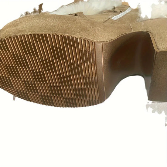 Women's Solid Color Fluffy Boots, Side Zipper Pull On Platform Warm Plush Lined Chunky Heels, Non-slip Y2K Fluffy Ball Boots SS69