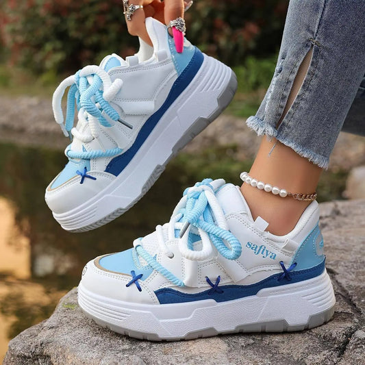 Women's Stylish Platform Skate Shoes, Niche Design Colorblock Heightening Sneakers, Personality Preppy Student Shoes - SS69