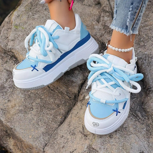 Women's Stylish Platform Skate Shoes, Niche Design Colorblock Heightening Sneakers, Personality Preppy Student Shoes - SS69