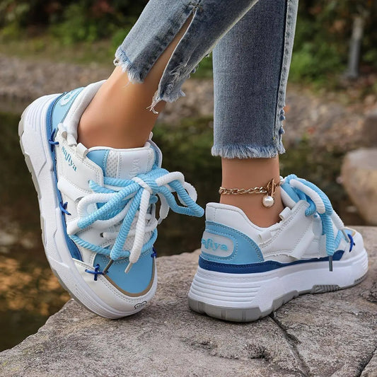 Women's Stylish Platform Skate Shoes, Niche Design Colorblock Heightening Sneakers, Personality Preppy Student Shoes - SS69