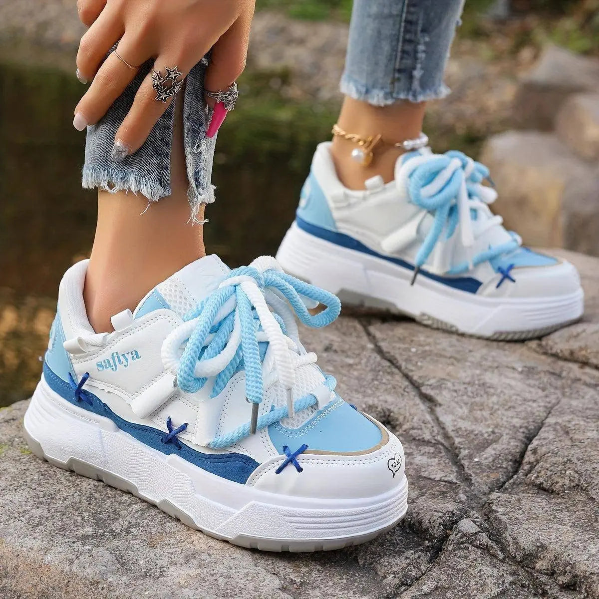 Women's Stylish Platform Skate Shoes, Niche Design Colorblock Heightening Sneakers, Personality Preppy Student Shoes - SS69
