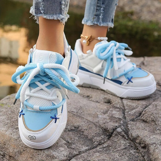 Women's Stylish Platform Skate Shoes, Niche Design Colorblock Heightening Sneakers, Personality Preppy Student Shoes - SS69