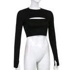Women's T Shirt O-Neck Slim Fit Sexy Long Sleeve T-shirt Female Tees Shirt Femme Woman Crop Tops 2025 Spring New Korean Clothing SS69