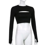 Women's T Shirt O-Neck Slim Fit Sexy Long Sleeve T-shirt Female Tees Shirt Femme Woman Crop Tops 2025 Spring New Korean Clothing SS69