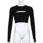 Women's T Shirt O-Neck Slim Fit Sexy Long Sleeve T-shirt Female Tees Shirt Femme Woman Crop Tops 2025 Spring New Korean Clothing SS69