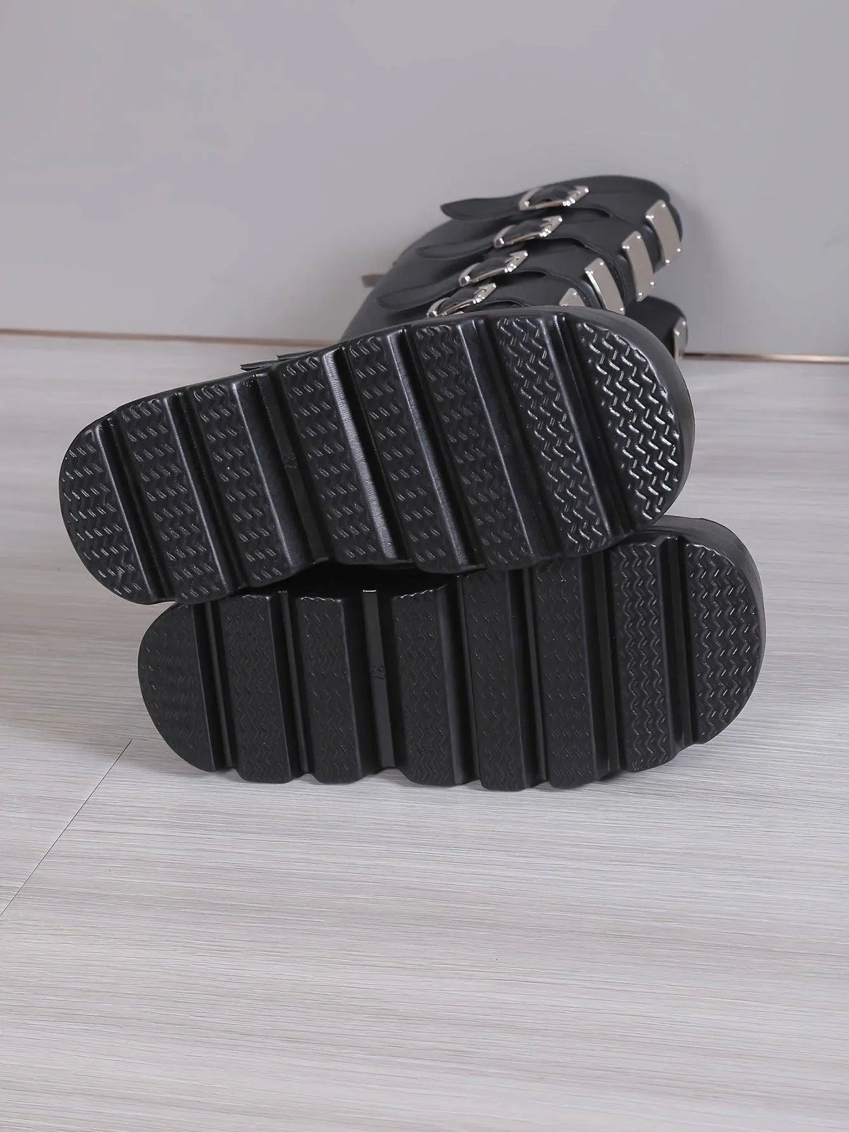 Women's Wedge Heeled Boots, Fashion Buckle Strap Design Platform Boots, Women's Stylish Back Zipper Boots carnaval & Music Festival - SS69