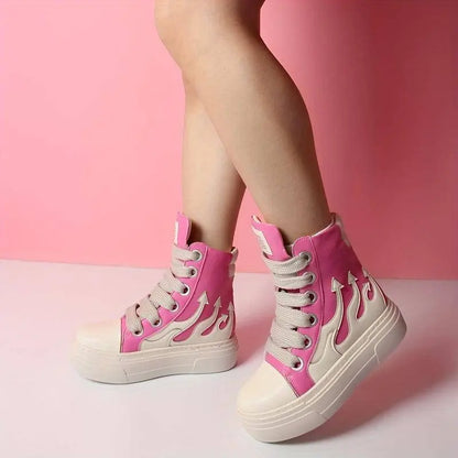 Women's Y2K Platform Ankle Boots, Round Toe Soft Sole Sneakers, Lace-Up Shoes, Fashion Designer Goth Punk Booties SS69