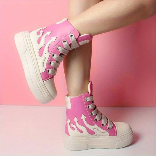 Women's Y2K Platform Ankle Boots, Round Toe Soft Sole Sneakers, Lace-Up Shoes, Fashion Designer Goth Punk Booties SS69