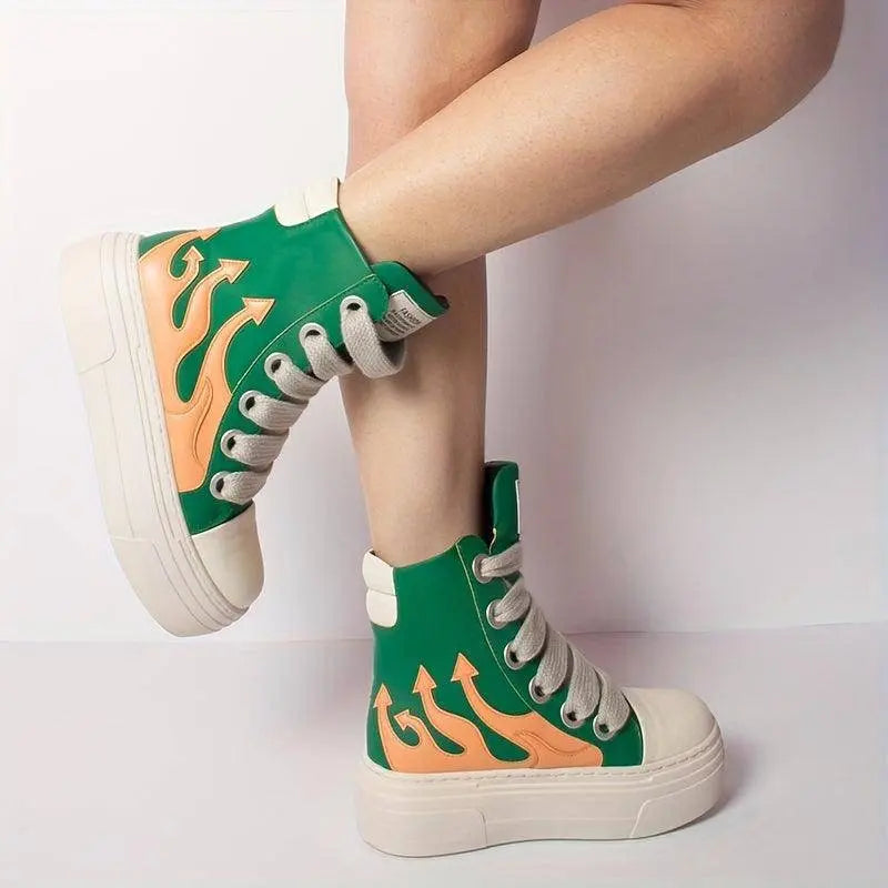 Women's Y2K Platform Ankle Boots, Round Toe Soft Sole Sneakers, Lace-Up Shoes, Fashion Designer Goth Punk Booties SS69