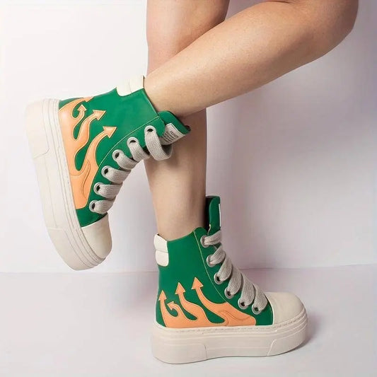 Women's Y2K Platform Ankle Boots, Round Toe Soft Sole Sneakers, Lace-Up Shoes, Fashion Designer Goth Punk Booties SS69