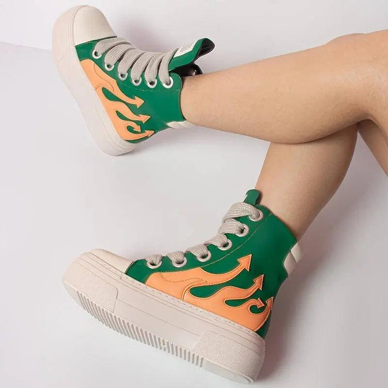 Women's Y2K Platform Ankle Boots, Round Toe Soft Sole Sneakers, Lace-Up Shoes, Fashion Designer Goth Punk Booties SS69