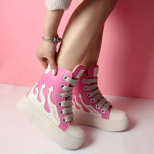 Women's Y2K Platform Ankle Boots, Round Toe Soft Sole Sneakers, Lace-Up Shoes, Fashion Designer Goth Punk Booties SS69