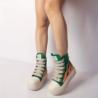 Women's Y2K Platform Ankle Boots, Round Toe Soft Sole Sneakers, Lace-Up Shoes, Fashion Designer Goth Punk Booties SS69