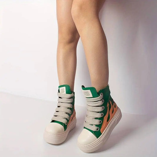 Women's Y2K Platform Ankle Boots, Round Toe Soft Sole Sneakers, Lace-Up Shoes, Fashion Designer Goth Punk Booties SS69