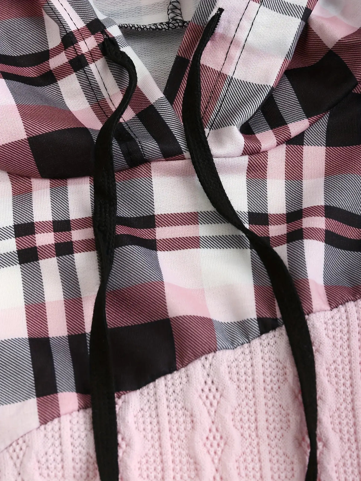 Womens Color Block Plaid Print Hoodie with Drawstring - Stylish Casual Sweatshirt for Everyday Comfort - Trendy Long Sleeve Design SS69