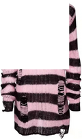 Womens Oversized Goth Punk Ripped Striped Long Sleeve Pullover Sweater Dress Tops - SS69