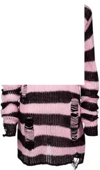 Womens Oversized Goth Punk Ripped Striped Long Sleeve Pullover Sweater Dress Tops - SS69