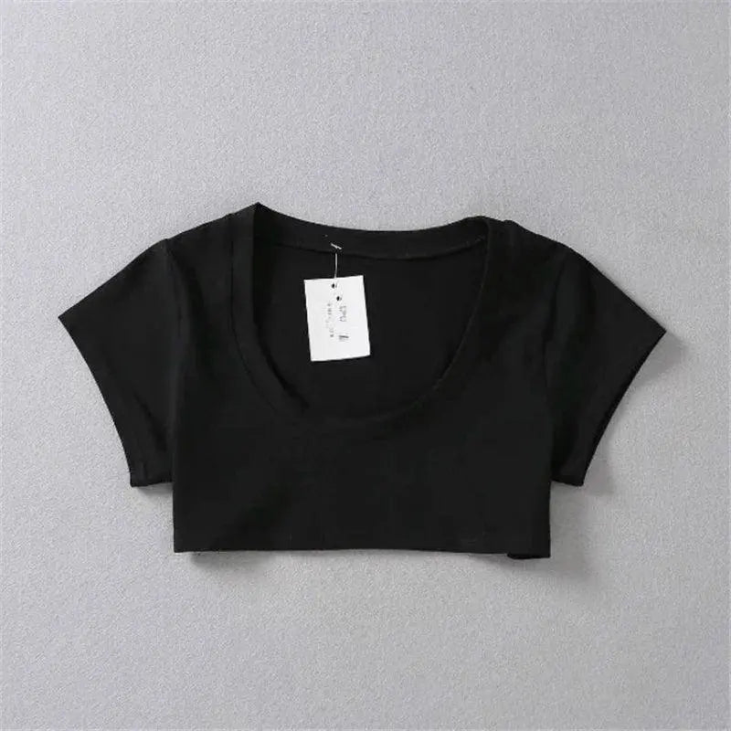 XUANSHOW New Fashion Cotton Crop Top Club Style Ultra Short Sleeves Tees Hot Exposed Breasts Erotic Women Sexy Girl's Tshirt - SS69