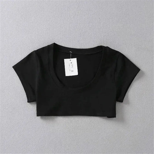 XUANSHOW New Fashion Cotton Crop Top Club Style Ultra Short Sleeves Tees Hot Exposed Breasts Erotic Women Sexy Girl's Tshirt - SS69