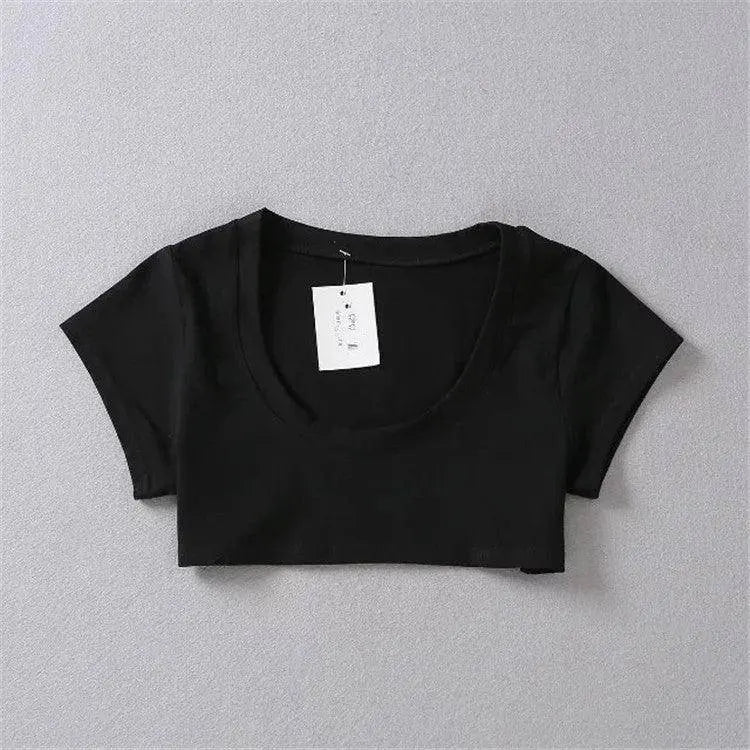 XUANSHOW New Fashion Cotton Crop Top Club Style Ultra Short Sleeves Tees Hot Exposed Breasts Erotic Women Sexy Girl's Tshirt - SS69