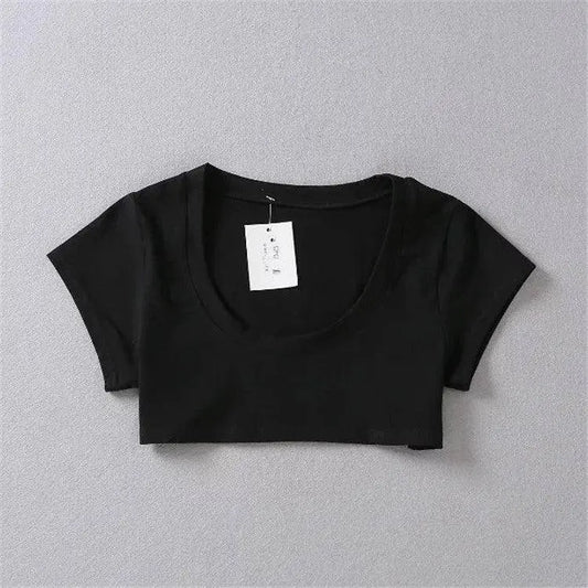 XUANSHOW New Fashion Cotton Crop Top Club Style Ultra Short Sleeves Tees Hot Exposed Breasts Erotic Women Sexy Girl's Tshirt - SS69