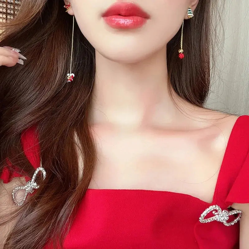Xmas Santa Claus Drop Earrings Christmas Tree Snowflake Long Tassel Chain Earrings for Women Fashion Jewelry New Year Gift 2025 SS69