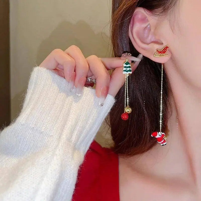 Xmas Santa Claus Drop Earrings Christmas Tree Snowflake Long Tassel Chain Earrings for Women Fashion Jewelry New Year Gift 2025 SS69
