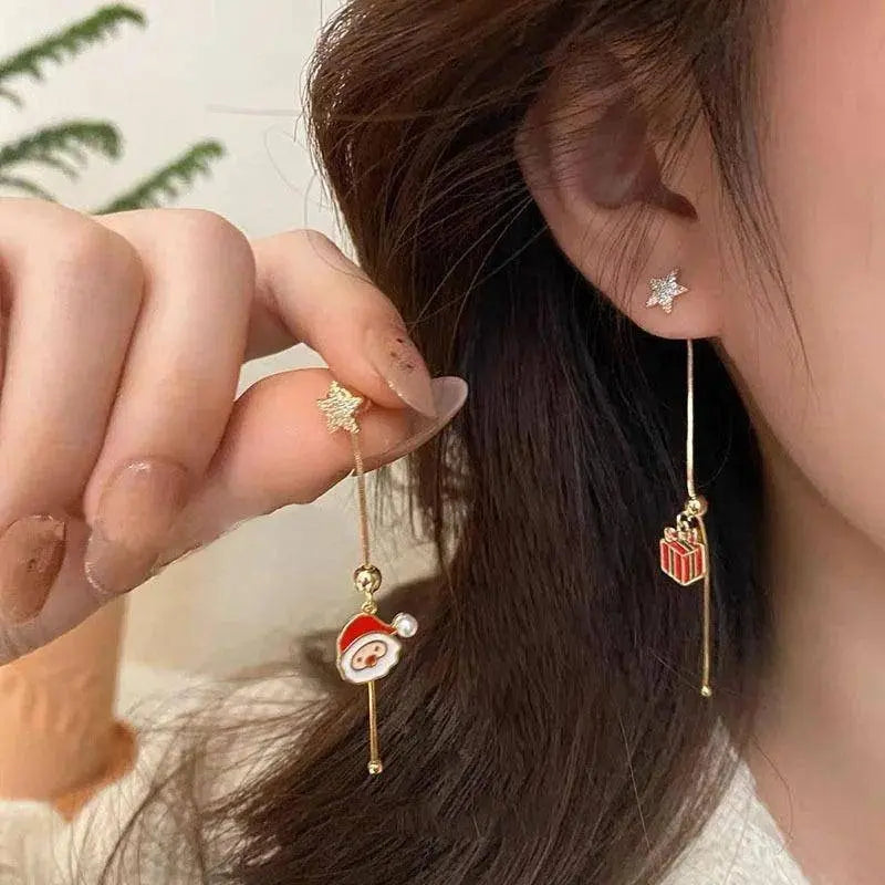 Xmas Santa Claus Drop Earrings Christmas Tree Snowflake Long Tassel Chain Earrings for Women Fashion Jewelry New Year Gift 2025 SS69