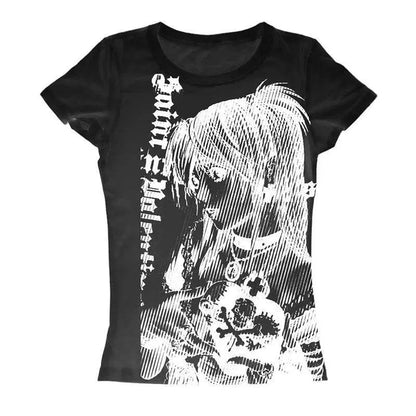 Y2K Anime Streetwear O-Neck 90S Text Printing Tops Women Harajuku Clothes Simple Vintage Crop Tee Aesthetic Emo Casual T-Shirt - SS69