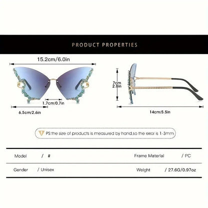 Y2K Butterfly Rimless For Women Luxury Rhinestone Decorative Glasses For Summer Costume Party Club fashion glasses SS69