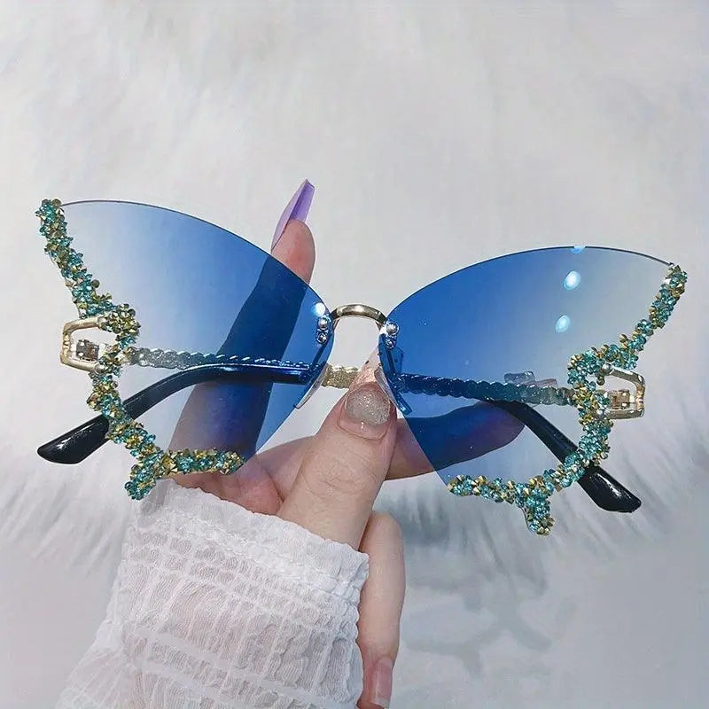 Y2K Butterfly Rimless For Women Luxury Rhinestone Decorative Glasses For Summer Costume Party Club fashion glasses - SS69