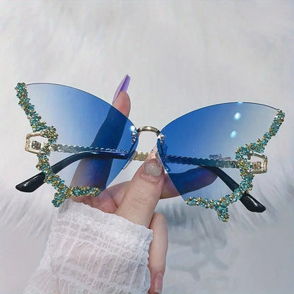 Y2K Butterfly Rimless For Women Luxury Rhinestone Decorative Glasses For Summer Costume Party Club fashion glasses - SS69
