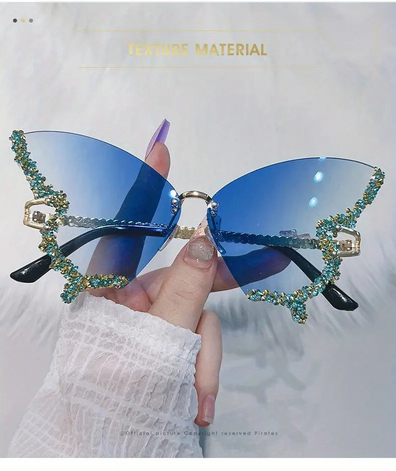 Y2K Butterfly Rimless For Women Luxury Rhinestone Decorative Glasses For Summer Costume Party Club fashion glasses SS69
